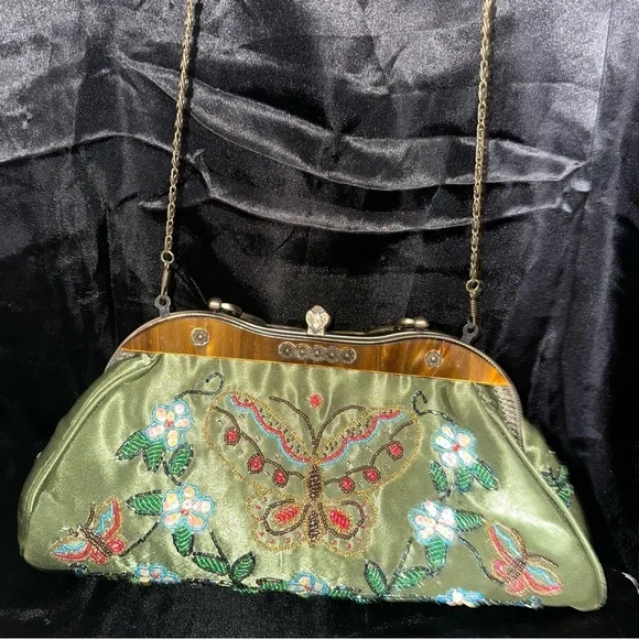 Monsoon Accessorize Clutch Bag Pink Butterfly Butterflies Embroidery 13 x 7 - Picture 9 of 13